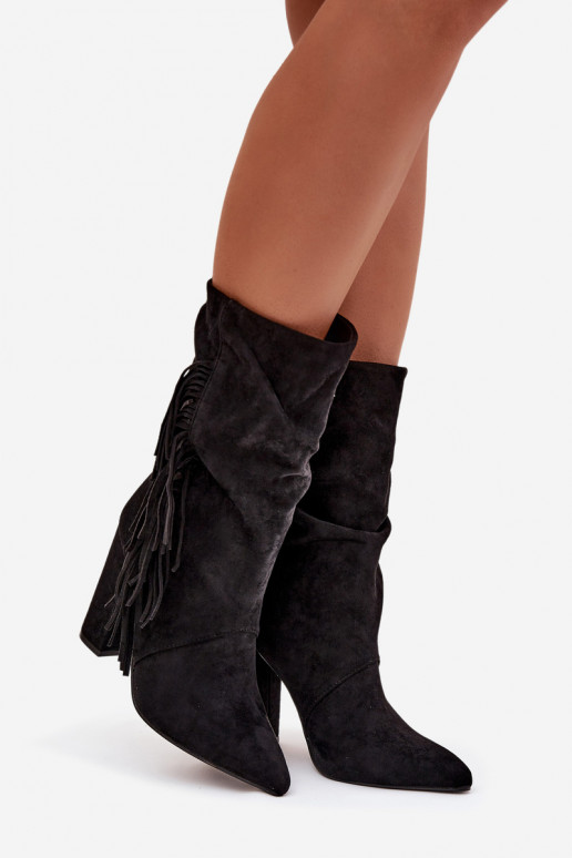 Botines de mujer con flecos de color negro Darlina