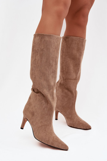 Botas de mujer de caña alta tipo easy-on con tacones finos de color arena Olivienne 2
