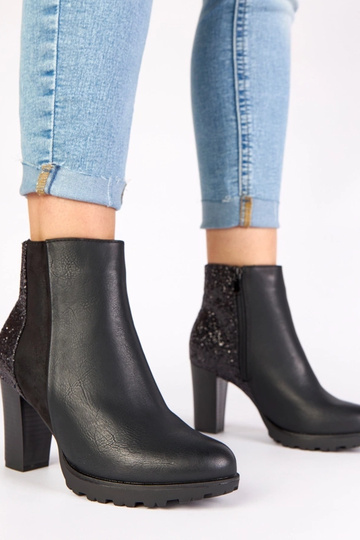 Botines negros con tacón y parte trasera brillante Ambre