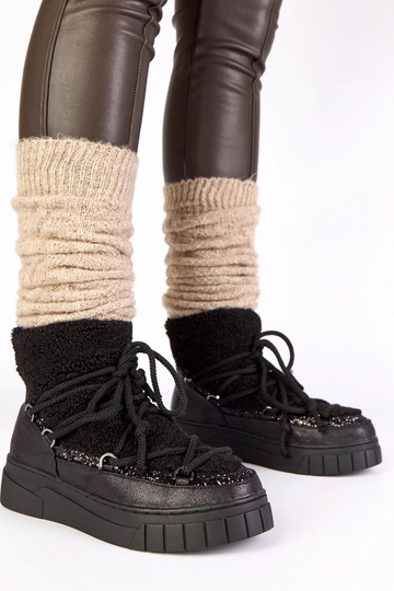 Botas de nieve cálidos y negras con piel y purpurina Esmee