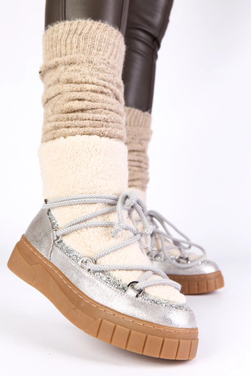Botas de nieve cálidos plateadas con piel y purpurina Esmee