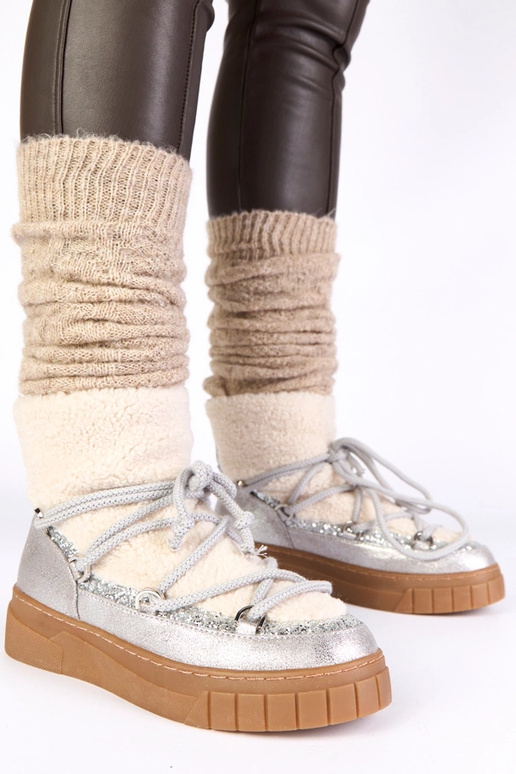 Botas de nieve cálidos plateadas con...