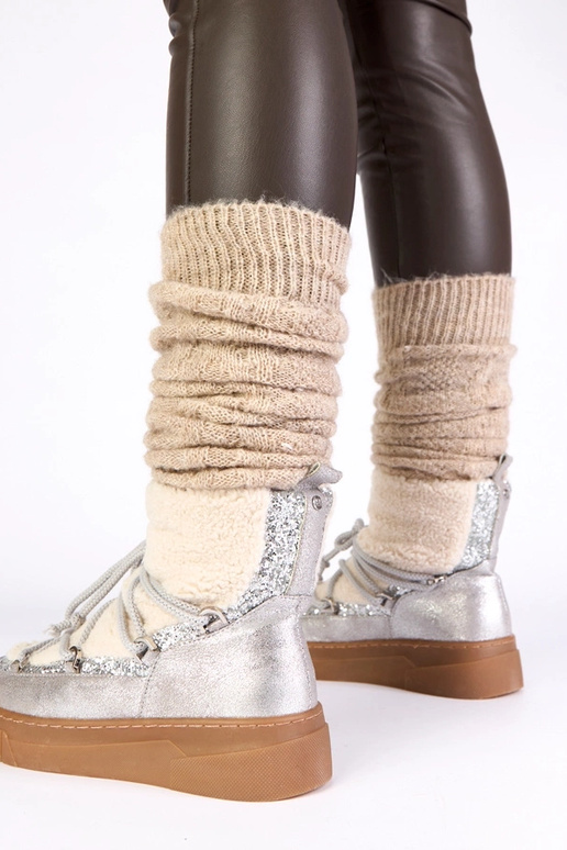 Botas de nieve cálidos plateadas con...
