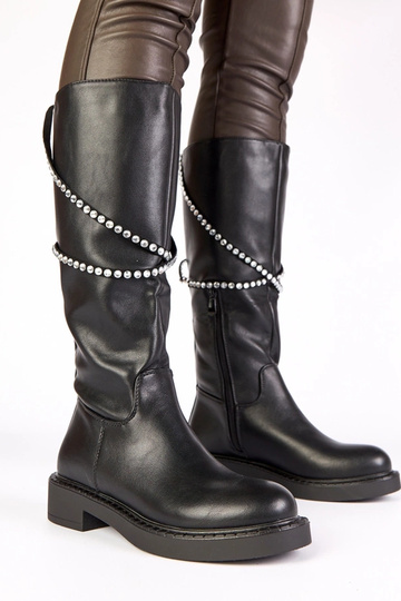 Botas largos negros con decoración de piedras Roisin