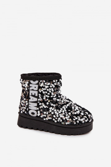 Botas de nieve infantiles con forro y escamas brillantes en negro y plata Rebbica