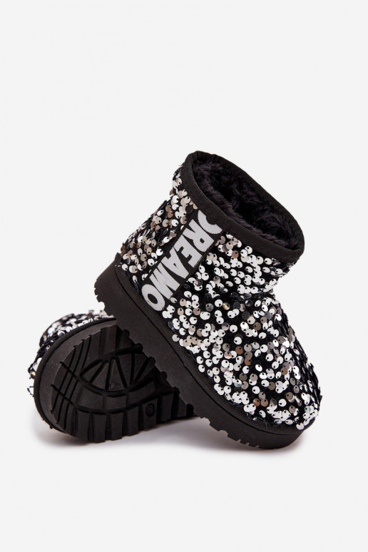 Botas de nieve infantiles con forro y escamas brillantes en negro y plata Rebbica