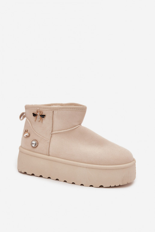 Botas de nieve para mujer con plataforma y ganchos en color marfil Tai turielle