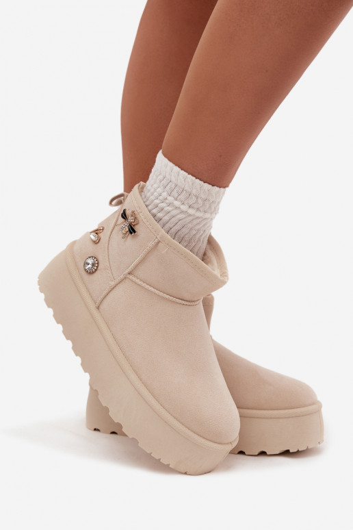 Botas de nieve para mujer con plataforma y ganchos en color marfil Tai turielle