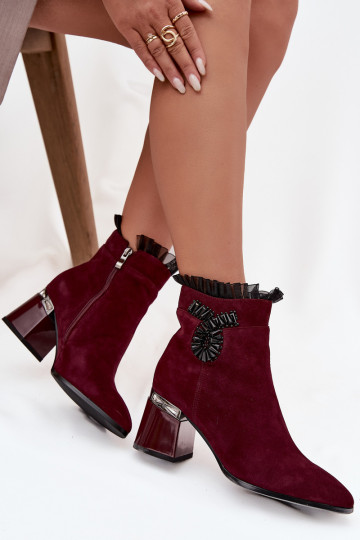 Botines para mujer de ante sintético con adornos D&A MR52-127 color burdeos