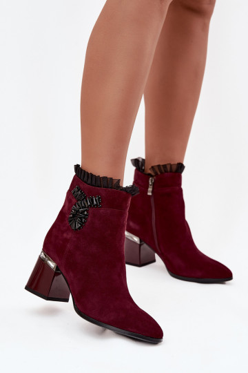 Botines para mujer de ante sintético con adornos D&A MR52-127 color burdeos 2