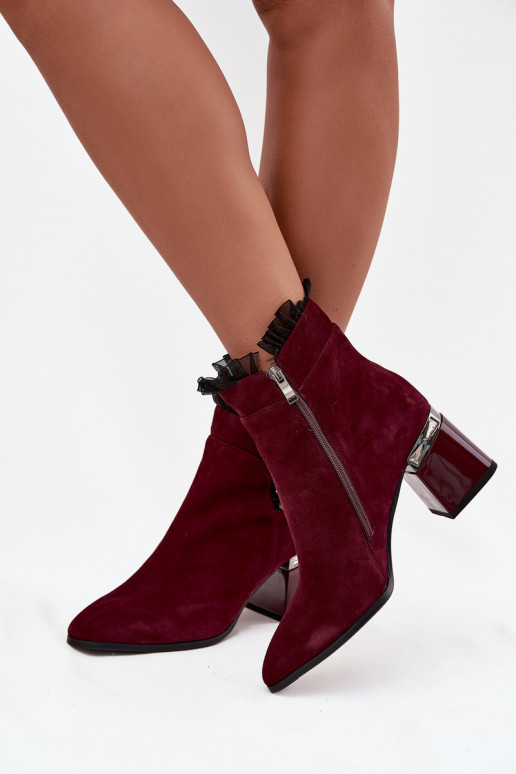 Botines para mujer de ante sintético con adornos D&A MR52-127 color burdeos