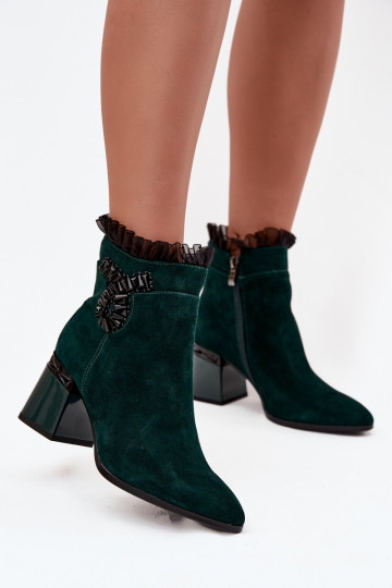 Botines para mujer de ante sintético con adornos D&A MR52-127 color verde botella