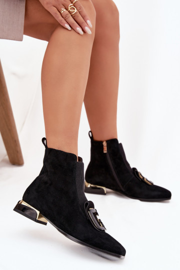 Zapatos de mujer de ante sintético de tacón bajo con adornos D&A MR52-217 en negro