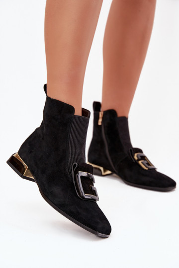 Zapatos de mujer de ante sintético de tacón bajo con adornos D&A MR52-217 en negro 2