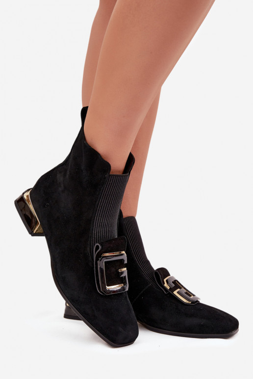 Zapatos de mujer de ante sintético de tacón bajo con adornos D&A MR52-217 en negro