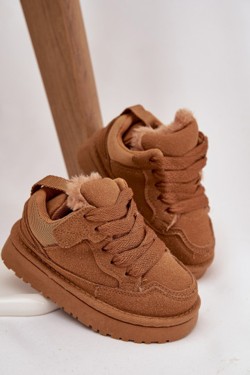 Zapatillas deportivas cálidas para niños color marrón con forro de piel Mireen
