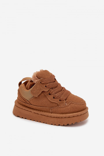 Zapatillas deportivas cálidas para niños color marrón con forro de piel Mireen 2