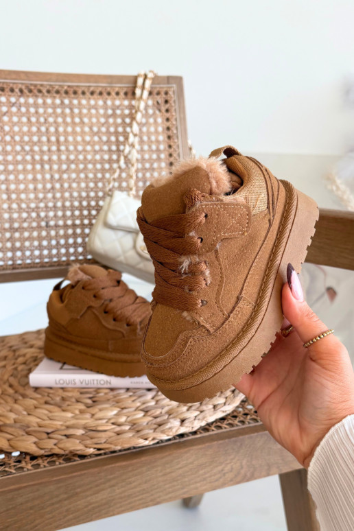 Zapatillas deportivas cálidas para niños color marrón con forro de piel Mireen