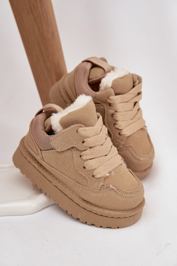 Zapatillas deportivas cálidas para niños color beige con forro de piel Mireen