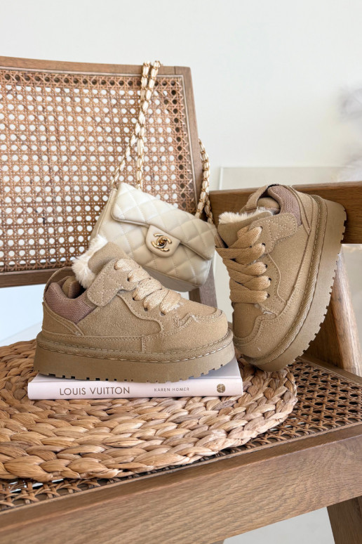 Zapatillas deportivas cálidas para niños color beige con forro de piel Mireen