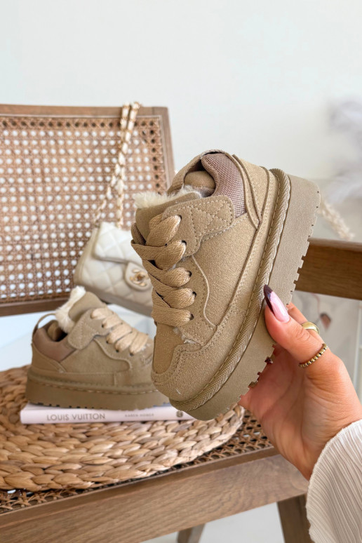 Zapatillas deportivas cálidas para niños color beige con forro de piel Mireen