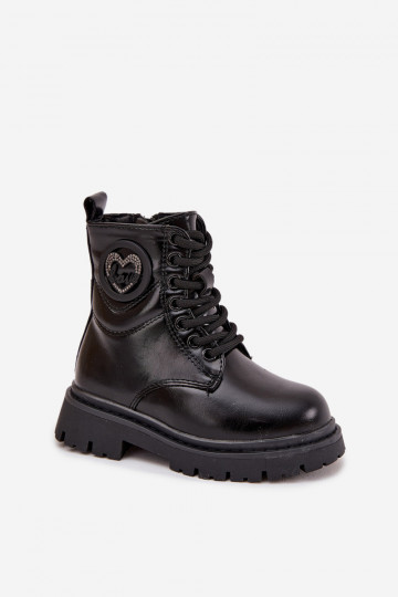 Botas infantiles acolchados con forro de piel y adornos de LOVE, color negro, Rosaira