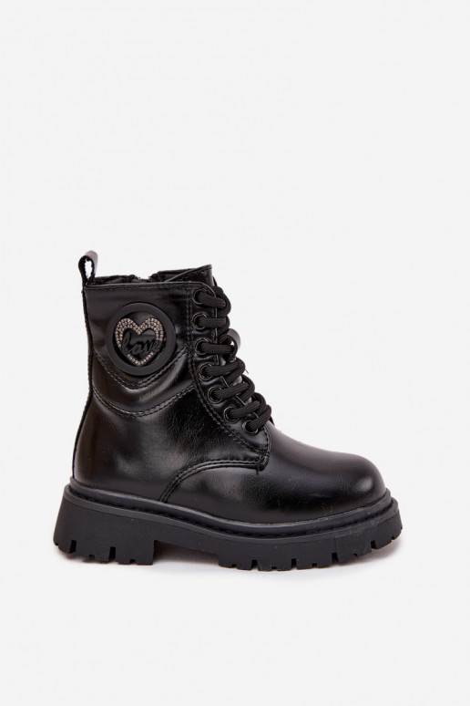Botas infantiles acolchados con forro de piel y adornos de LOVE, color negro, Rosaira