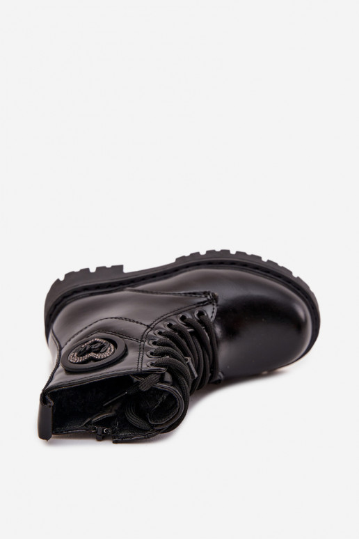 Botas infantiles acolchados con forro de piel y adornos de LOVE, color negro, Rosaira