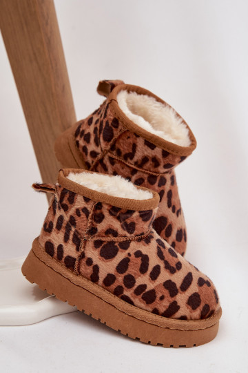 Botas de nieve cálidas para niños/adolescentes color marrón con forro de piel y estampado de leopardo Mireya