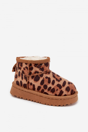 Botas de nieve cálidas para niños/adolescentes color marrón con forro de piel y estampado de leopardo Mireya 2