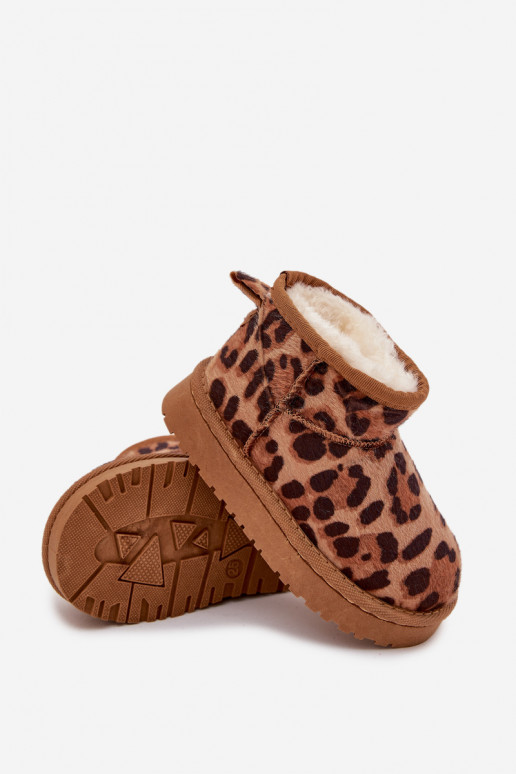 Botas de nieve cálidas para niños/adolescentes color marrón con forro de piel y estampado de leopardo Mireya
