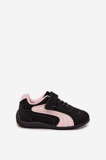 Zapatillas deportivas infantiles con cierre adhesivo en negro y rosa Perrin 2