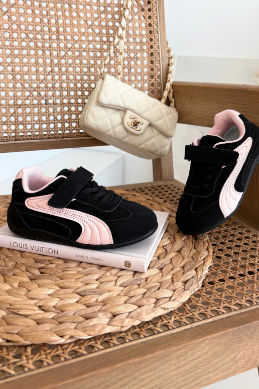 Zapatillas deportivas infantiles con cierre adhesivo en negro y rosa Perrin