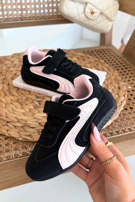 Zapatillas deportivas infantiles con cierre adhesivo en negro y rosa Perrin