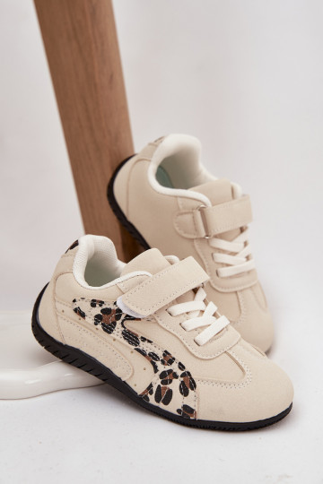 Zapatillas deportivas infantiles con cierre adhesivo color arena con estampados Perrin