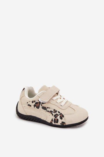 Zapatillas deportivas infantiles con cierre adhesivo color arena con estampados Perrin 2