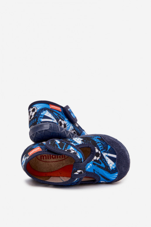 Chanclas infantiles Milami con cierre adhesivo Pelotas color azul oscuro Jasimrra