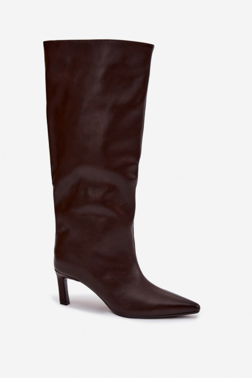 botas de mujer Un modelo convincente con tacones finos Con costura CzekoladoAe Olyvia