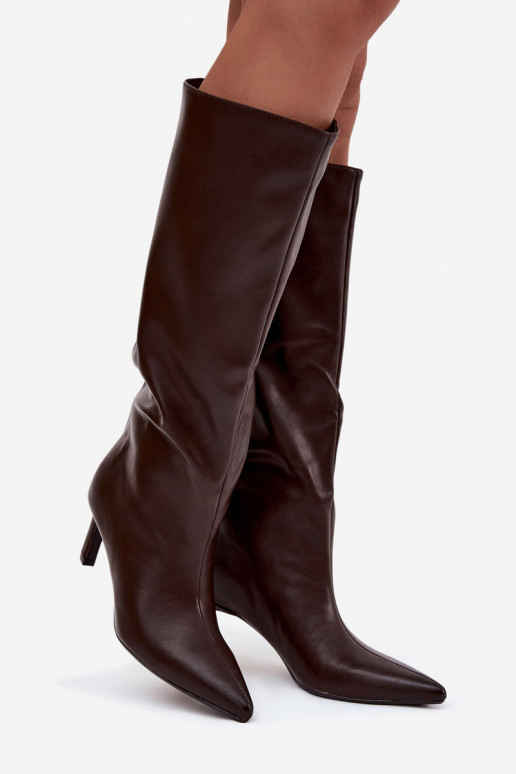 botas de mujer Un modelo convincente con tacones finos Con costura CzekoladoAe Olyvia