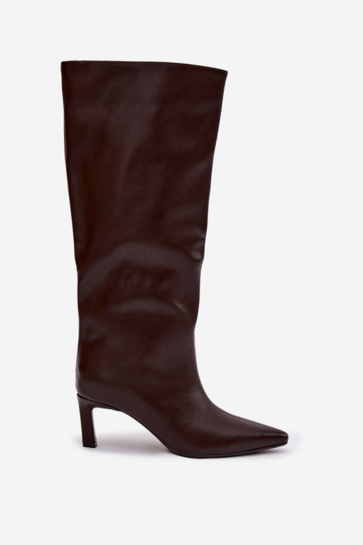 botas de mujer Un modelo convincente con tacones finos Con costura CzekoladoAe Olyvia