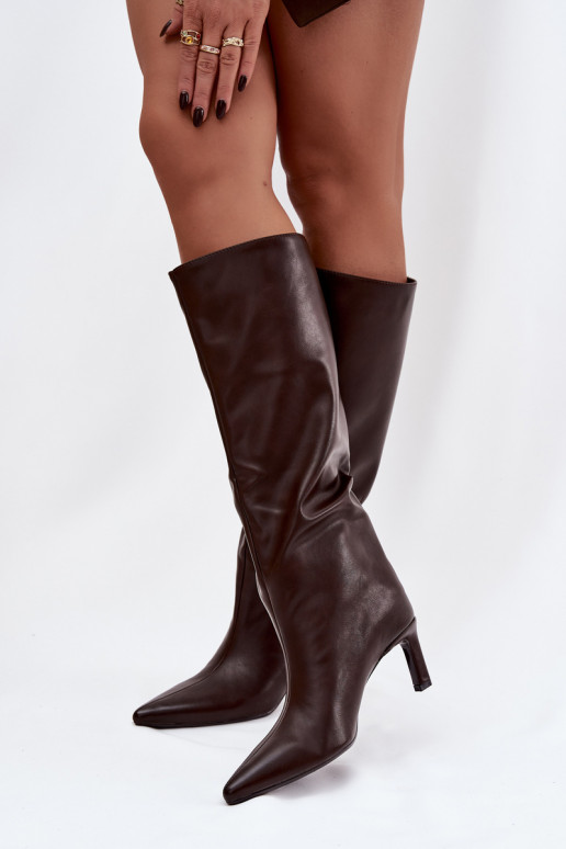 botas de mujer Un modelo convincente con tacones finos Con costura CzekoladoAe Olyvia