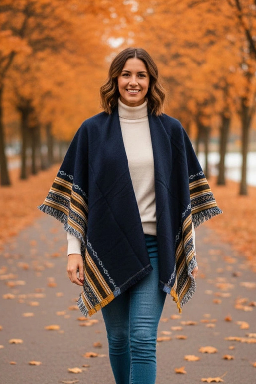 Bufanda azul marino con decoración Rio