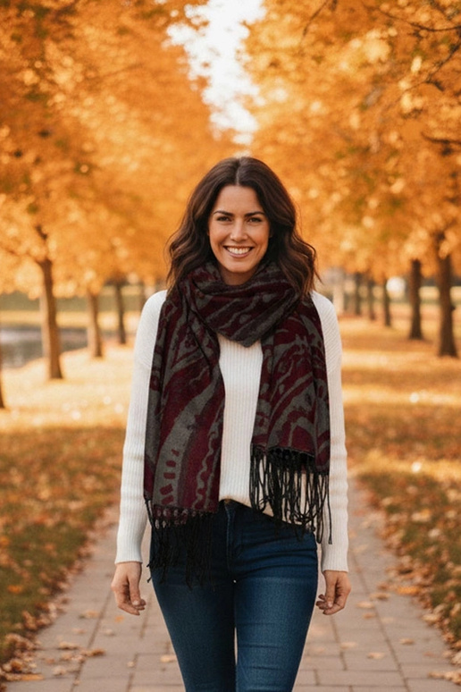 Bufanda gris burdeos con flores Colonie