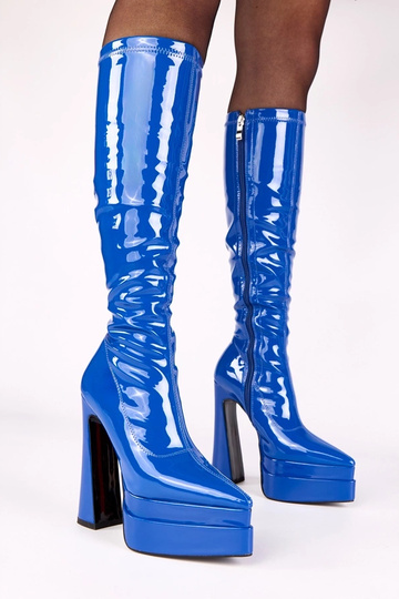 Botines azules de charol con tacón y plataforma Jemina