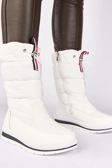 Botas de nieve blancas de tacón bajo con banda elástica Sophie