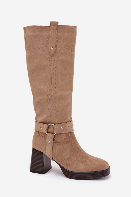calentamiento botas de mujer con taconesPrzeszyciami beige Alessara