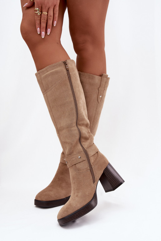 calentamiento botas de mujer con taconesPrzeszyciami beige Alessara