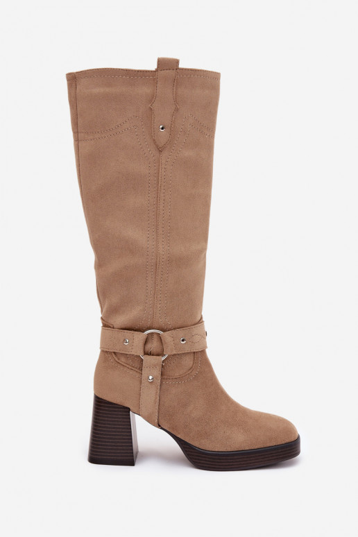 calentamiento botas de mujer con taconesPrzeszyciami beige Alessara