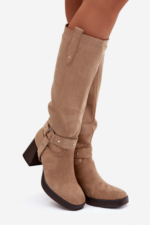 calentamiento botas de mujer con taconesPrzeszyciami beige Alessara