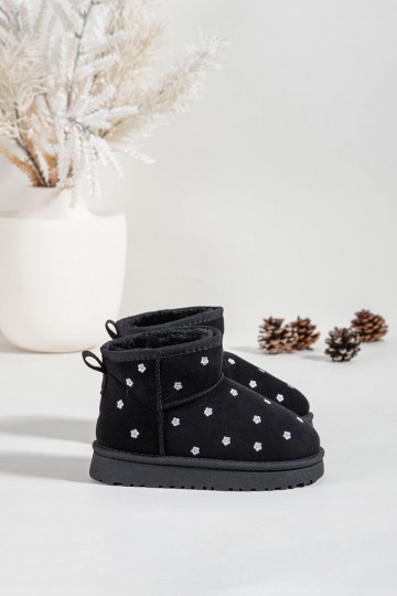 Botas de nieve infantiles con motivos florales, color negro Gracina